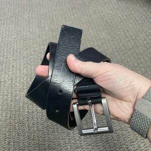 Express Men’s Black Genuine Leather Belt Size 40 Silver Buckle Made in England